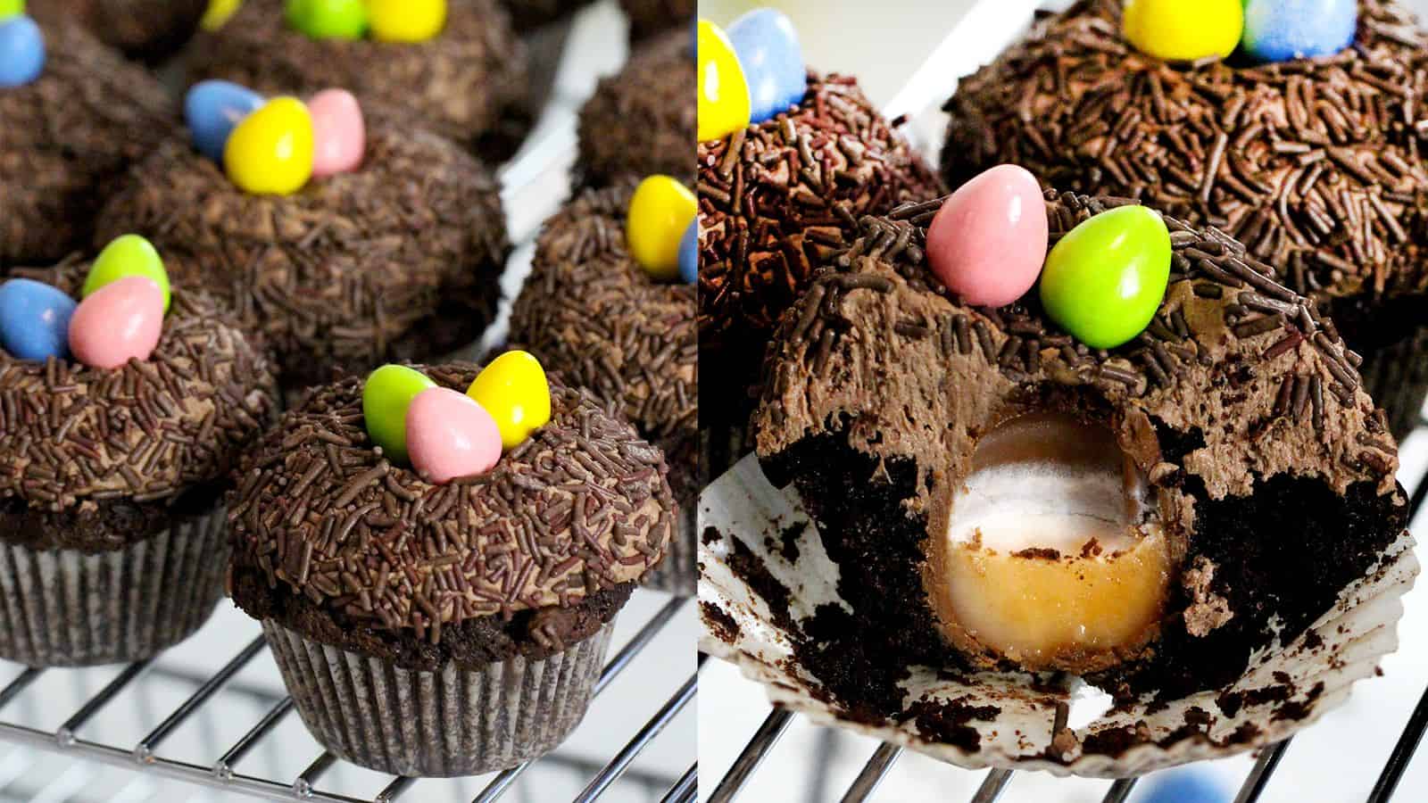Creme Egg-Stuffed Nest Cupcakes - Pankobunny