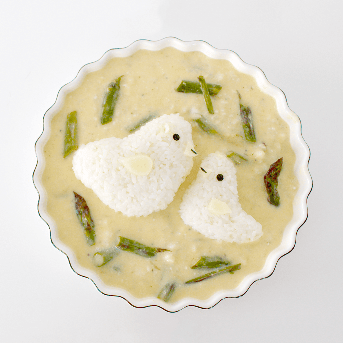 Lemon Asparagus Soup with Mom & Baby Chicken Rice Balls - Pankobunny