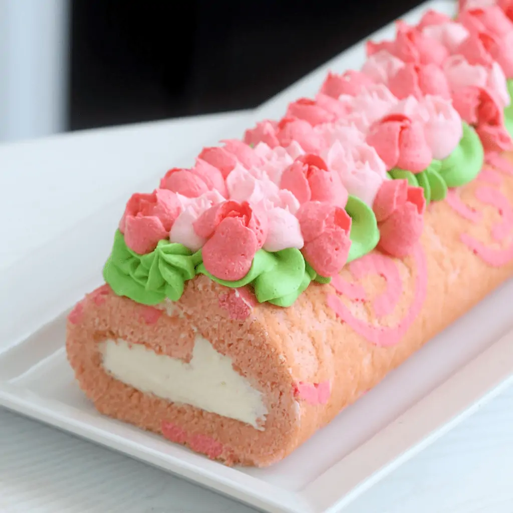 Rose Velvet Swiss Roll Cake