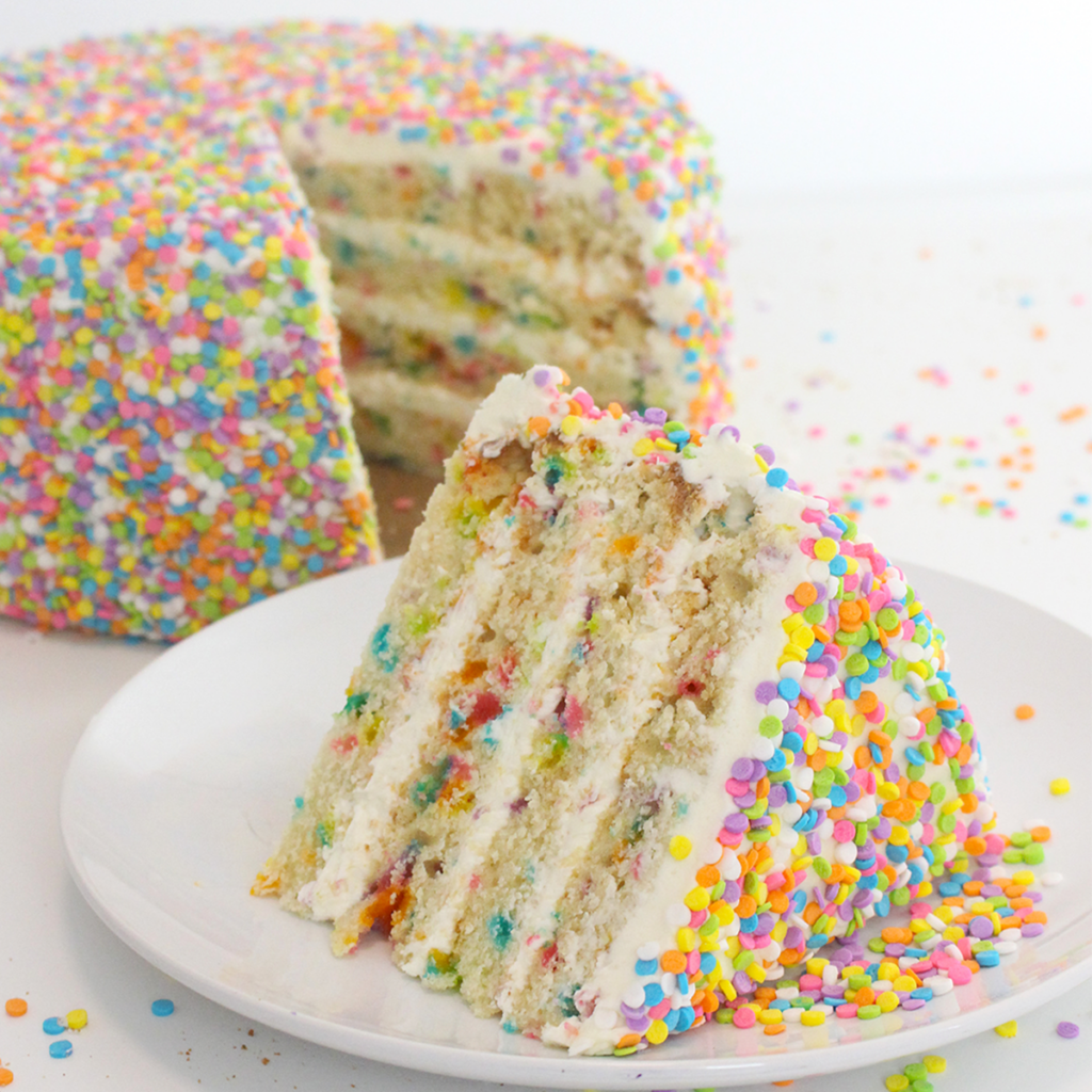 vanilla confetti cake slice