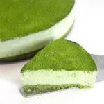 a slice of green tea cheesecake
