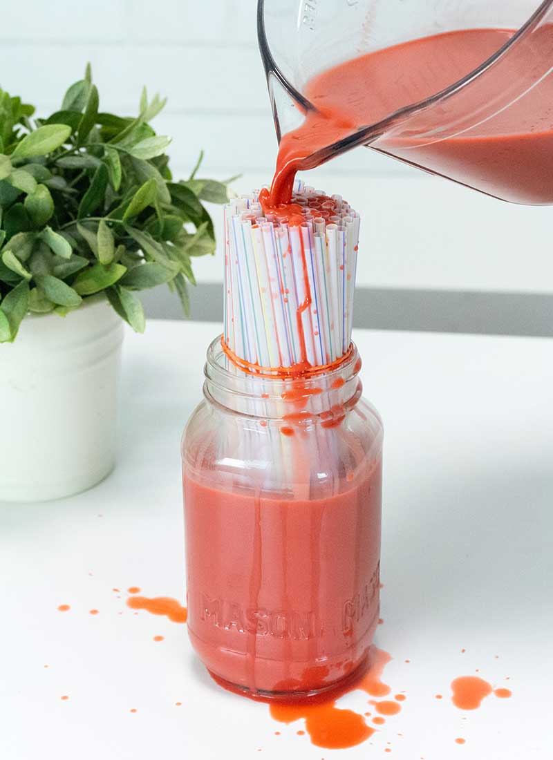 pour jello into straws