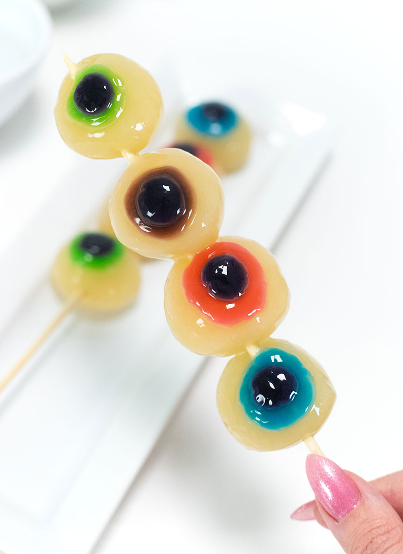 stick the eyeballs onto skewers