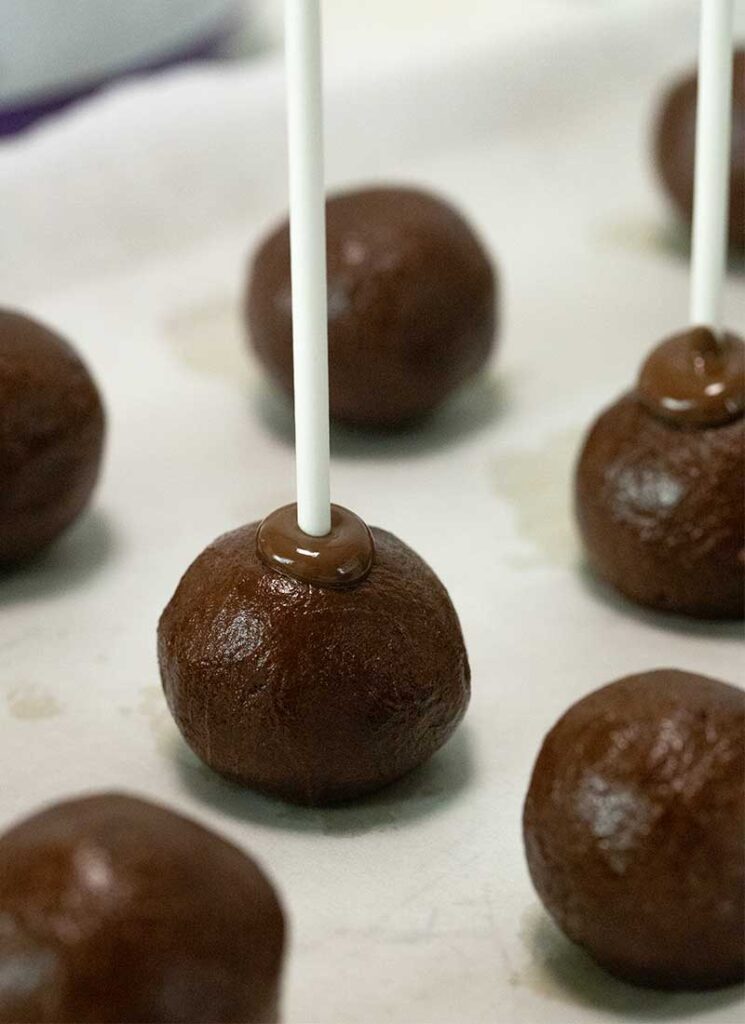 stick lollipop sticks into cake pops