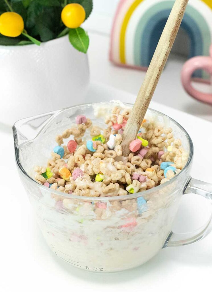 add lucky charms to melted marshmallows